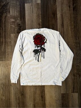 Empyre White Long-Sleeve Tee with Red Dripping Rose Graphic